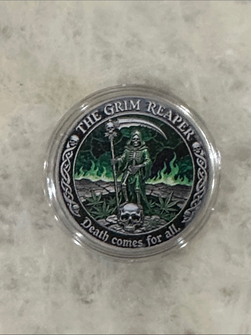 The Grim Reaper Green & Black Metal Coin